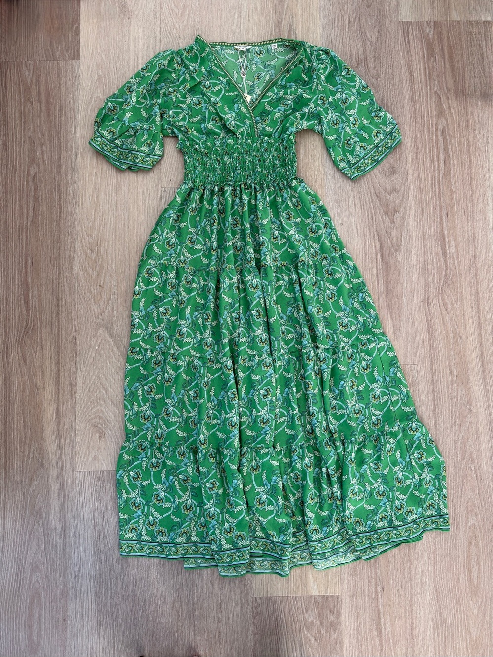 NWT Max Studio Green Floral Smocked Waist Maxi Dress